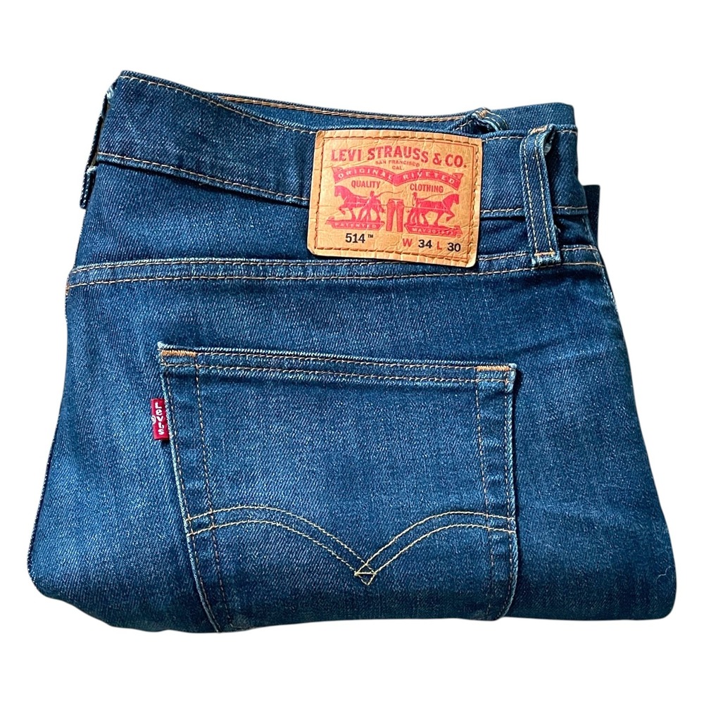 Levis 514 Jeans Mens 34x30 Prof Altered to 34x26 Straight Leg Stretch Dark Denim